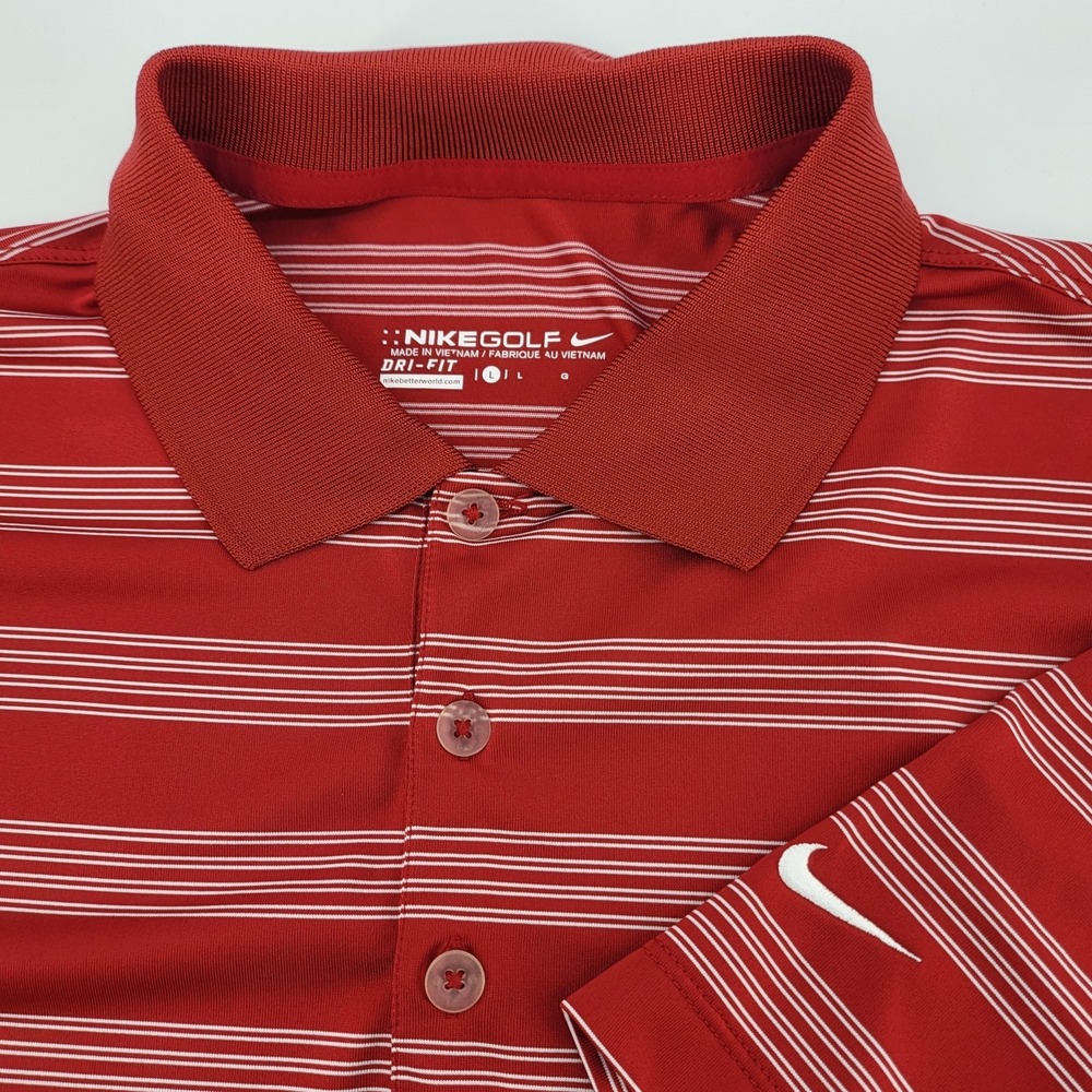 Nike Golf Dri Fit Performance Red White Stripe Polo Shirt Mens Large